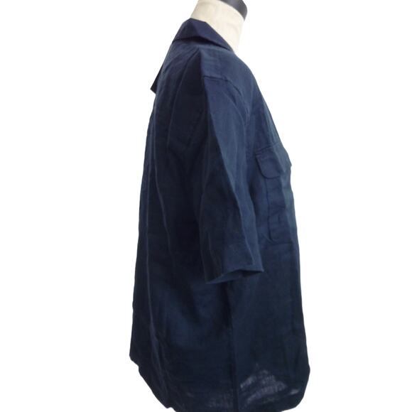 NWT Everlane Navy Blue Short Sleeve Button Down Linen Cargo Camp Shirt M - Picture 2 of 6